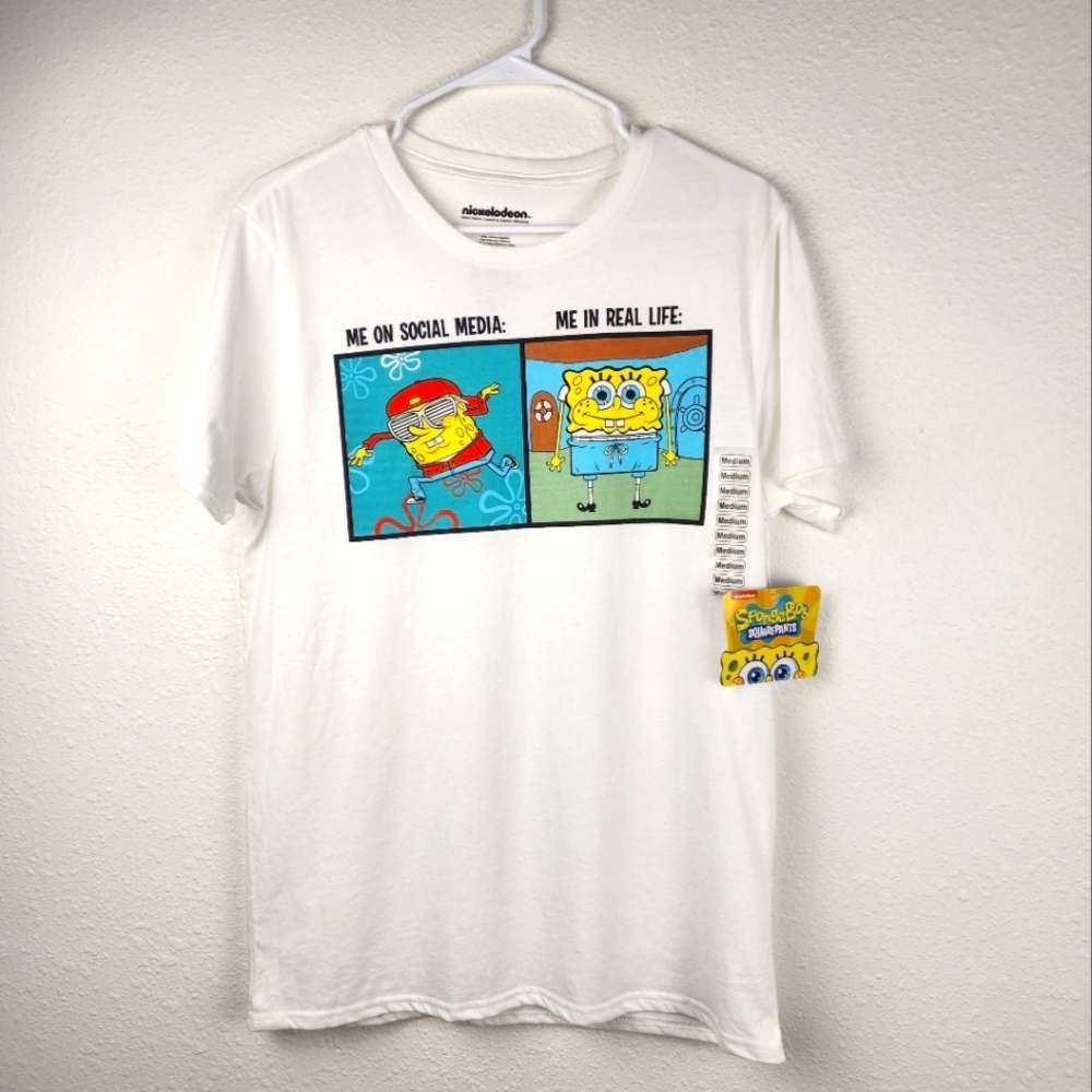 Nickelodeon SpongeBob Comic Short Sleeve T-Shirt Social Media Life NWT Size M